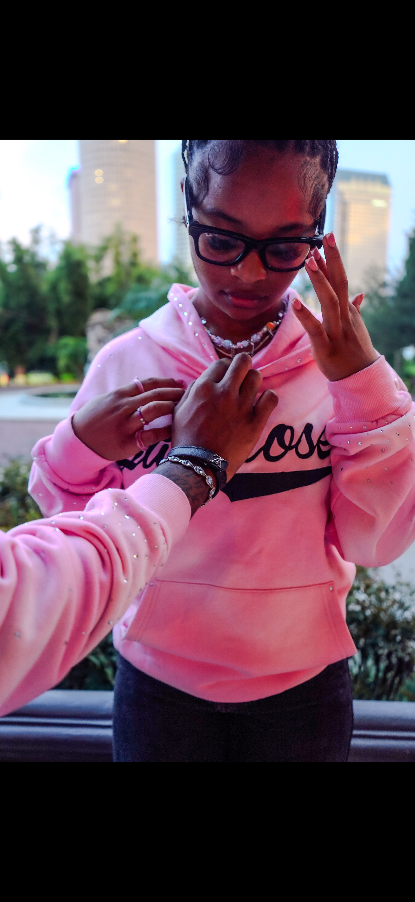 Pink San Moses Rhinestone Hoodie